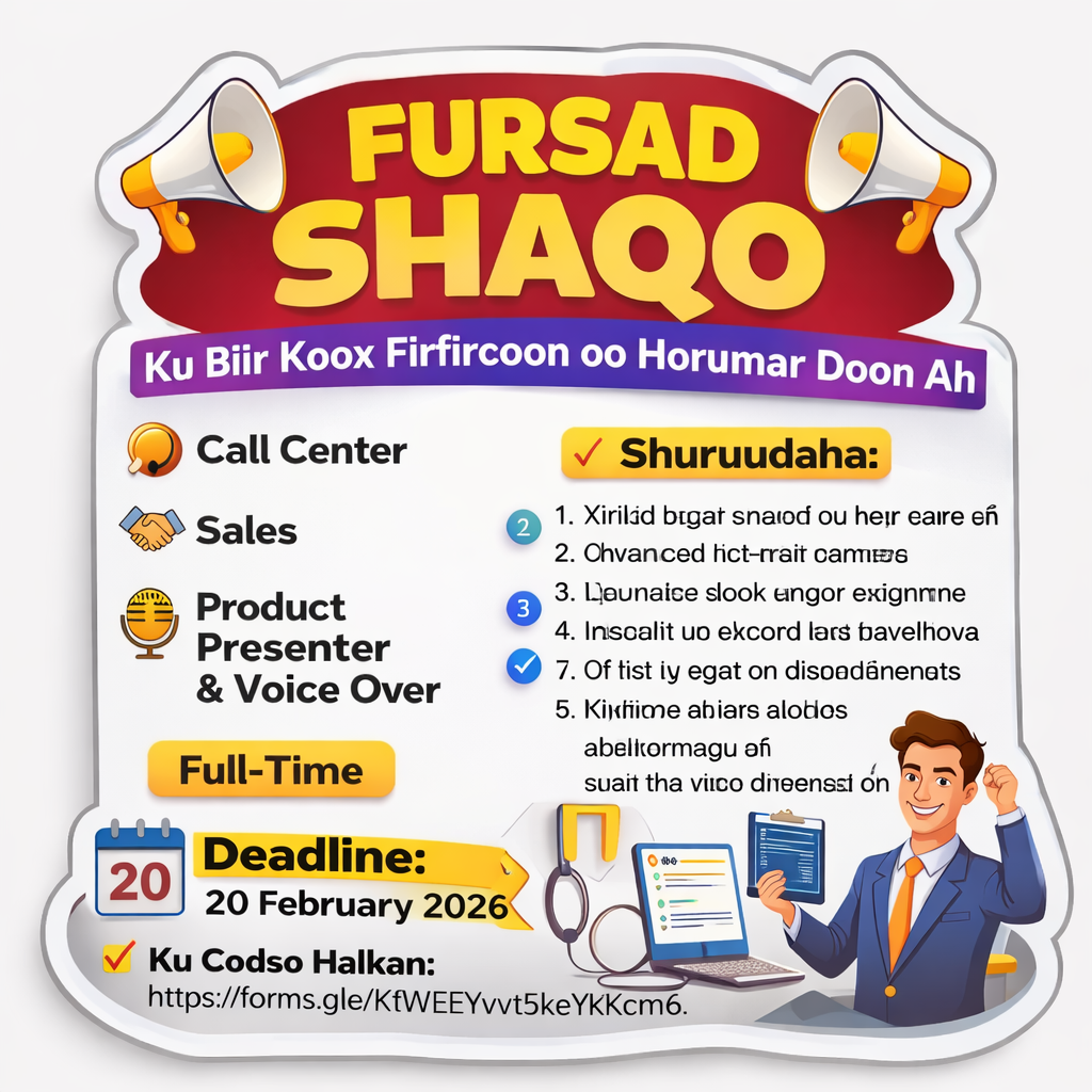 𝐅𝐔𝐑𝐒𝐀𝐃 𝐒𝐇𝐀𝐐𝐎 – Ku Biir Koox Firfircoon oo Horumar Doon Ah